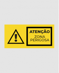 Autocolante de Perigo - Atenção! Zona Perigosa - Base: 5x10cm | 10x20cm (Vinil)