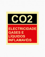 Sinal PVC/fotoluminescente - CO2 - Eletricidade, Gases e Líquidos Inflamáveis (15x15cm)