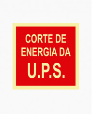 Sinal PVC/fotoluminescente - Corte de Energia U.P.S (15x15cm)