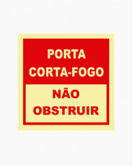 Sinal PVC/fotoluminescente - Porta Corta-Fogo, Não Obstruir (15x15cm)