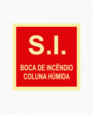 Sinal PVC/fotoluminescente - S.I, Boca de Incêndio, Coluna Húmida (15x15cm)