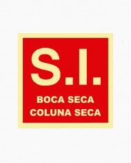 Sinal PVC/fotoluminescente - S.I, Boca Seca, Coluna Seca (15x15cm)