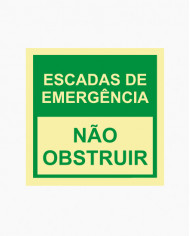 Sinal PVC/fotoluminescente - Escadas de Emergência, Não Obstruir (15x15cm)