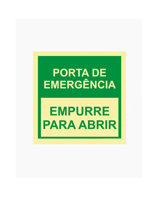 Sinal PVC/fotoluminescente - Porta de Emergência, Empurre para Abrir (15x15cm)