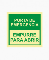 Sinal PVC/fotoluminescente - Porta de Emergência, Empurre para Abrir (15x15cm)