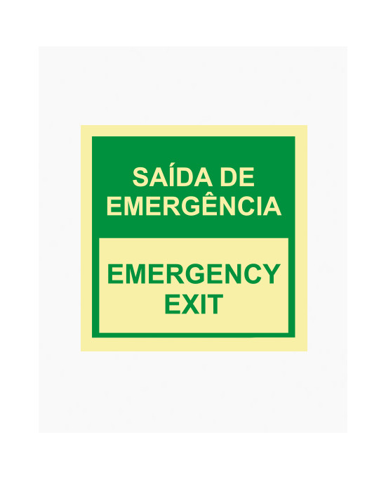 Sinal PVC/fotoluminescente - Saída de Emergência/Emergency Exit (15x15cm)