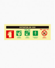 Sinal PVC/fotoluminescente - Sinal de Agente de Extintor - CO2 (24x8.5cm)