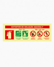 Sinal PVC/fotoluminescente - Sinal de Agente de Extintor - Solução Aquosa F (24x8.5cm)