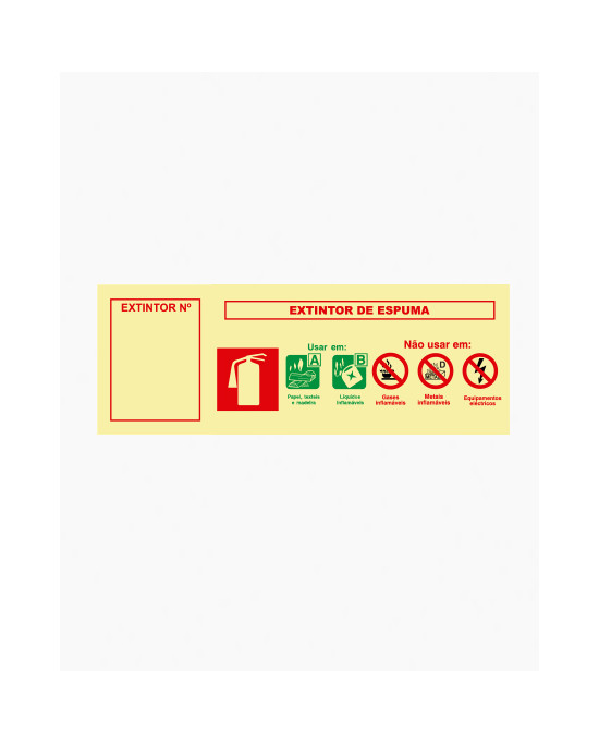 Sinal PVC/fotoluminescente - Sinal de Agente de Extintor c/ Número de Extintor - Espuma (24x8.5cm)