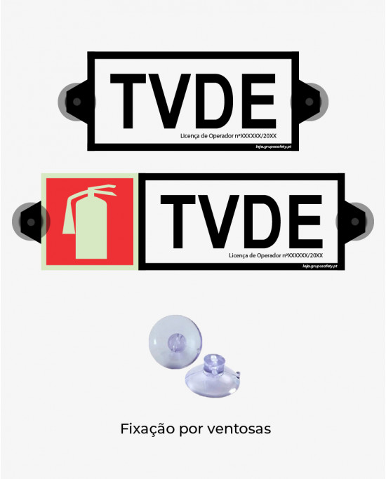 Dístico TVDE c/ Extintor (22.8 x 6.8cm) + Dístico TVDE (14.5 x 6.8cm) - Amovível c/ Ventosas