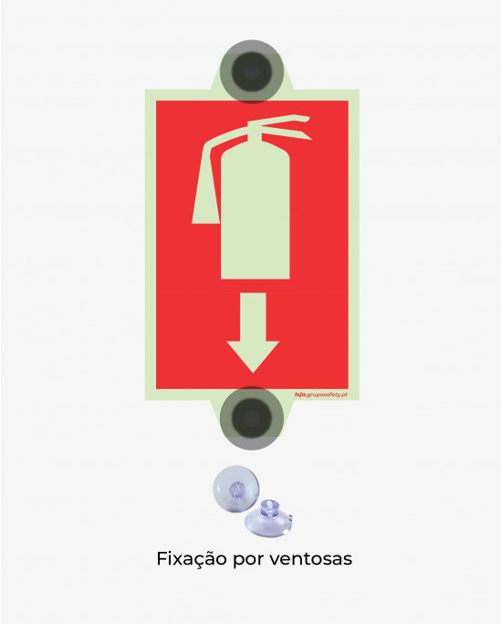 Sinal Extintor c/ Ventosa c/ Seta Baixo (10 x 7.5cm) - Amovível