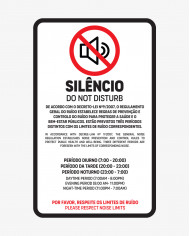 Sinal Lei do Ruído (15.5cm x 10.5cm) - Silêncio/Do Not Disturb (Vinil Autocolante)
