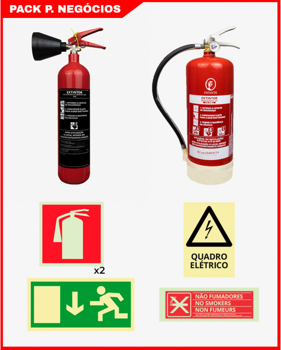 [PACK - PEQUENOS NEGÓCIOS] Extintor Pó Químico ABC 6Kg + Extintor CO2 + Sinalética Obrigatória