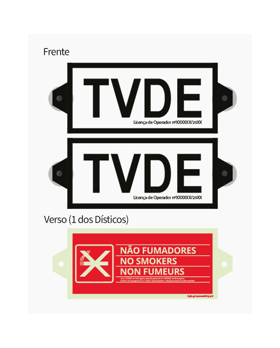 Dístico TVDE x2 (14.5 x 6.8cm) - Amovível c/ Ventosas + Traseira Não Fumadores