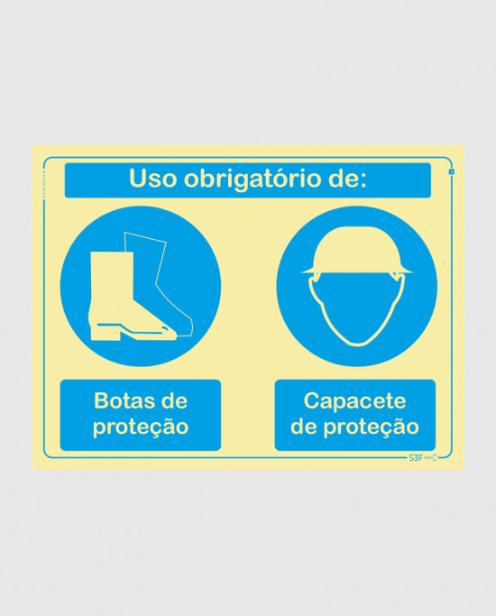 Sinal PVC Fotoluminescente - Botas e Capacete Obrigatórios